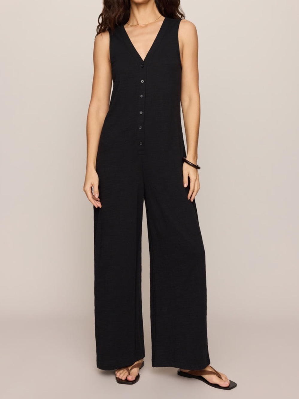 Z Supply Black Wide Leg Sleeveless Button Front Jumpsuit Size XL